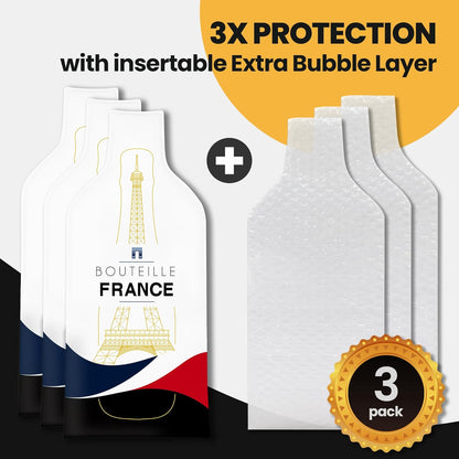 [Bottle France ] Wine Bottle Protector 3sets (6pcs) for Wine Lovers and Travelers #France Flag (Multicolor)