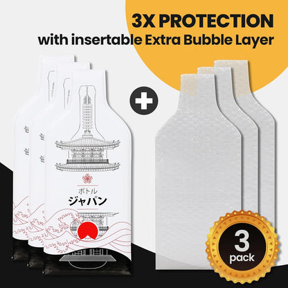 [Bottle Japan] Wine Bottle Protector 3sets (6pcs) for Wine Lovers and Travelers #Japan Flag (Multicolor)