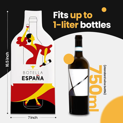 [Bottle Spain] Wine Bottle Protector 3sets (6pcs) for Wine Lovers and Travelers #Spain Flag (Multicolor)