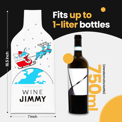 Jimmy Santa Edition| Reusable Wine Travel Protector Sleeves for Glass Bottles | Impact & Leak Resistant | Carrier Bag Luggage | Airplane Cruise Car | Gift Holiday Vacation Party | 6 Pack w/6 Bubble Wraps