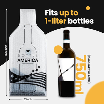 Bottle America | Reusable Wine Travel Protector Sleeves for Glass Bottles | Impact & Leak Resistant | Carrier Bag Luggage | Airplane Cruise Car | Gift Holiday Vacation Party | 3 Pack w/3 Bubble Wraps