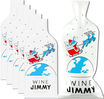 Jimmy Santa Edition| Reusable Wine Travel Protector Sleeves for Glass Bottles | Impact & Leak Resistant | Carrier Bag Luggage | Airplane Cruise Car | Gift Holiday Vacation Party | 6 Pack w/6 Bubble Wraps