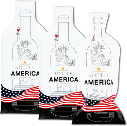 Bottle America Liberty| Reusable Wine Travel Protector Sleeves for Glass Bottles | Impact & Leak Resistant | Carrier Bag Luggage | Airplane Cruise Car | Gift Holiday Vacation Party | 3 Pack w/3 Bubble Wraps