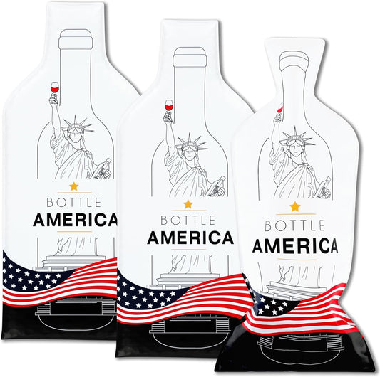 Bottle America Liberty| Reusable Wine Travel Protector Sleeves for Glass Bottles | Impact & Leak Resistant | Carrier Bag Luggage | Airplane Cruise Car | Gift Holiday Vacation Party | 3 Pack w/3 Bubble Wraps