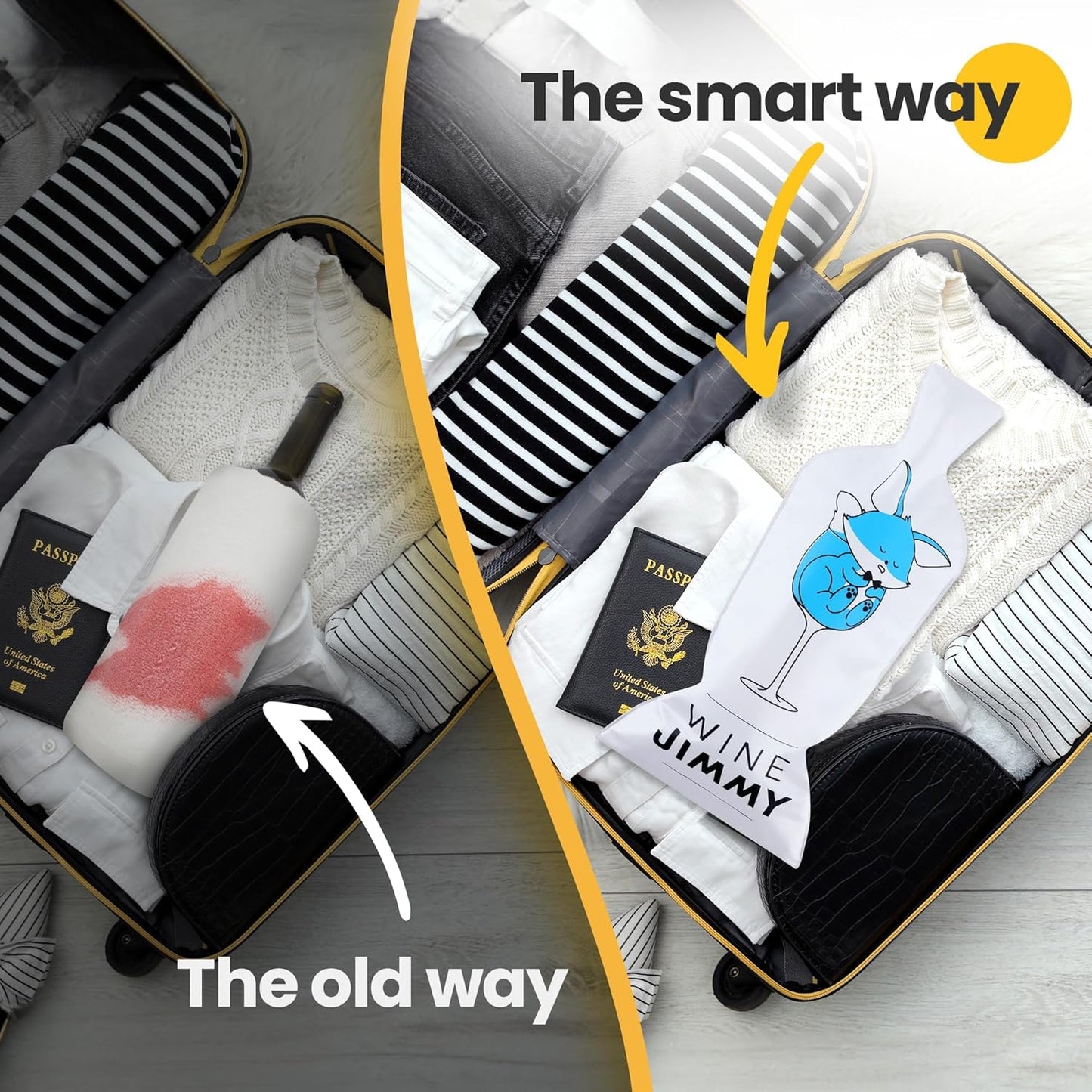 Wine Jimmy | Reusable Wine Travel Protector Sleeves for Glass Bottles | Impact & Leak Resistant | Carrier Bag Luggage | Airplane Cruise Car | Gift Holiday Vacation Party | 3 Pack w/3 Bubble Wraps