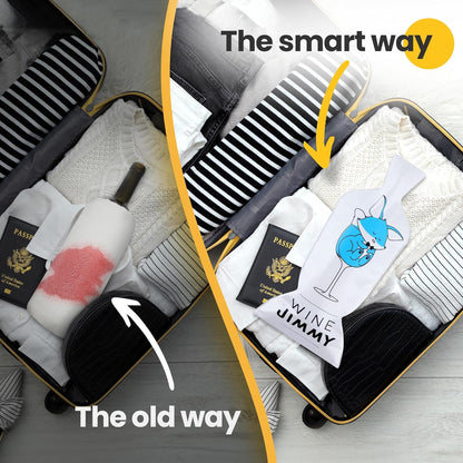 Wine Jimmy | Reusable Wine Travel Protector Sleeves for Glass Bottles | Impact & Leak Resistant | Carrier Bag Luggage | Airplane Cruise Car | Gift Holiday Vacation Party | 3 Pack w/3 Bubble Wraps