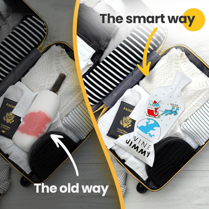 Jimmy Santa Edition| Reusable Wine Travel Protector Sleeves for Glass Bottles | Impact & Leak Resistant | Carrier Bag Luggage | Airplane Cruise Car | Gift Holiday Vacation Party | 6 Pack w/6 Bubble Wraps